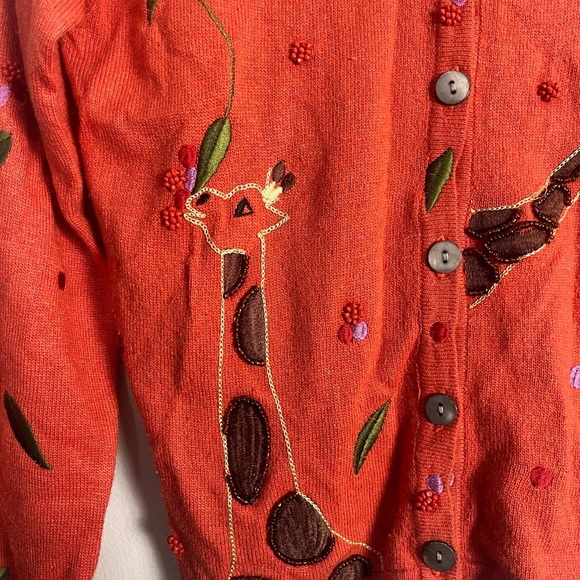 Michael Simon Girls orange girafee button front cardigan size 7/8 vintage bead - Picture 2 of 8